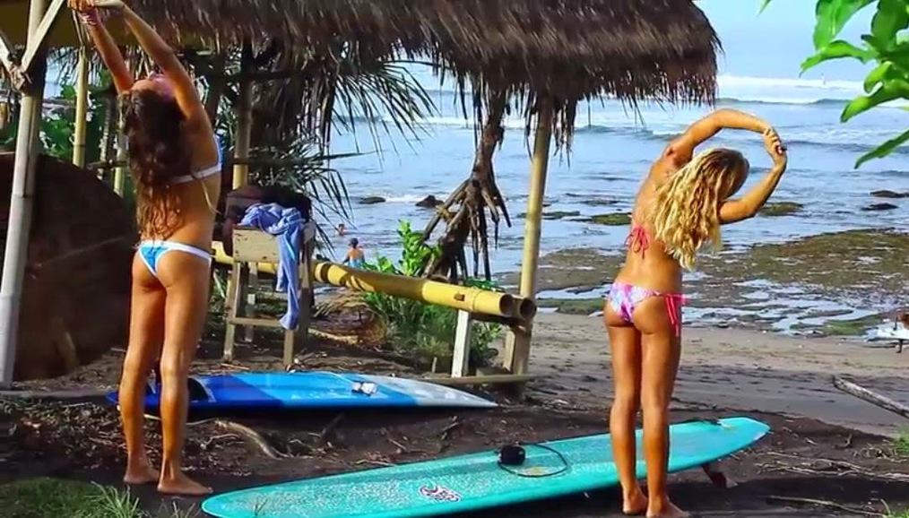Stretching before surfing
